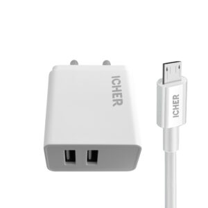 2.4A Dual USB Wall Charger with Micro USB Cable - Charge two devices simultaneously with this high-speed wall charger and included Micro USB cable.