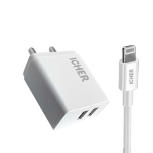 2.4A Dual USB Wall Charger with Lightning Cable - Charge two devices simultaneously with this high-speed wall charger and included Lightning cable.